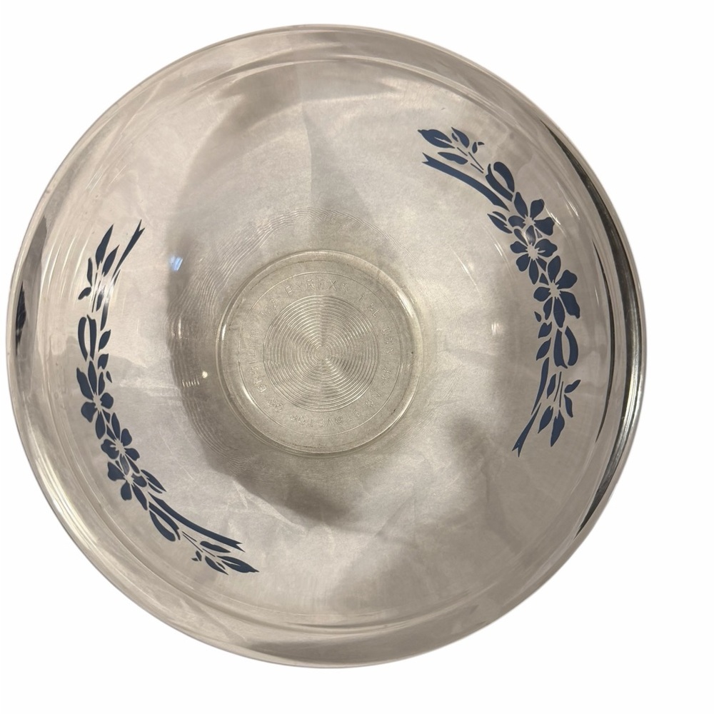 Pyrex Blue Floral Ribbon Vintage 1980’s Clear Mixing  Bowl #323 1.5 L - Picture 3 of 4